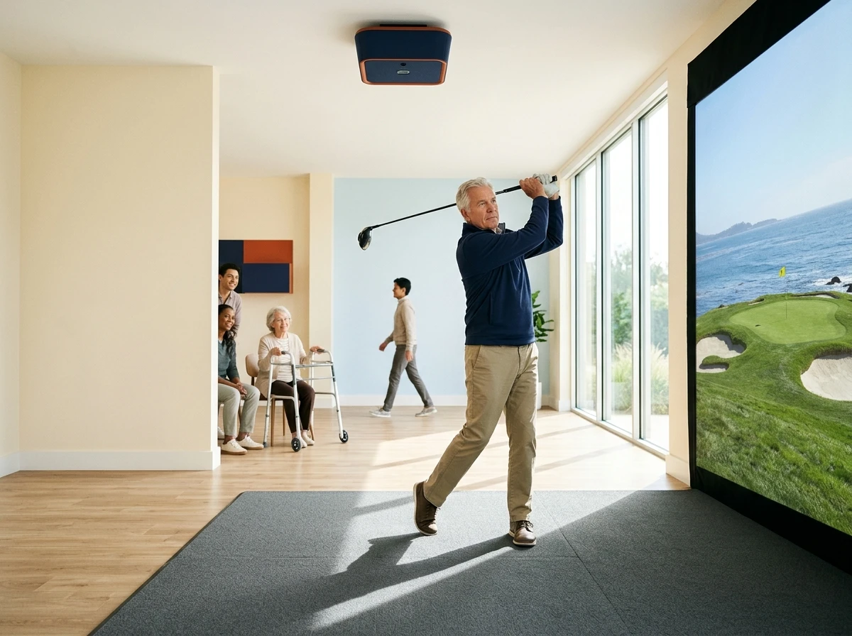 Golfer playing a championship course on the XIMFITX simulator