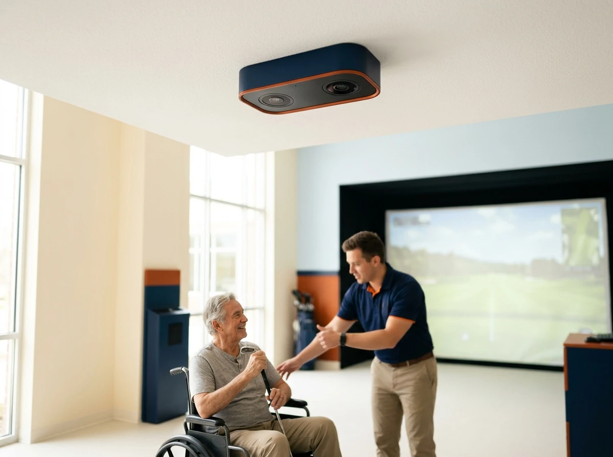 OS-2000 overhead dual-camera optical array mounted to the ceiling above a flat, open bay