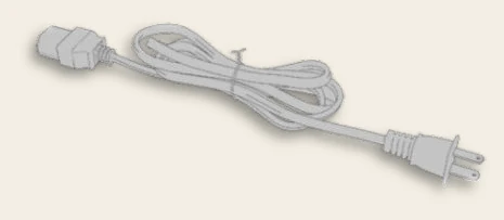 AC power cord with an IEC connector at one end and a mains wall plug at the other