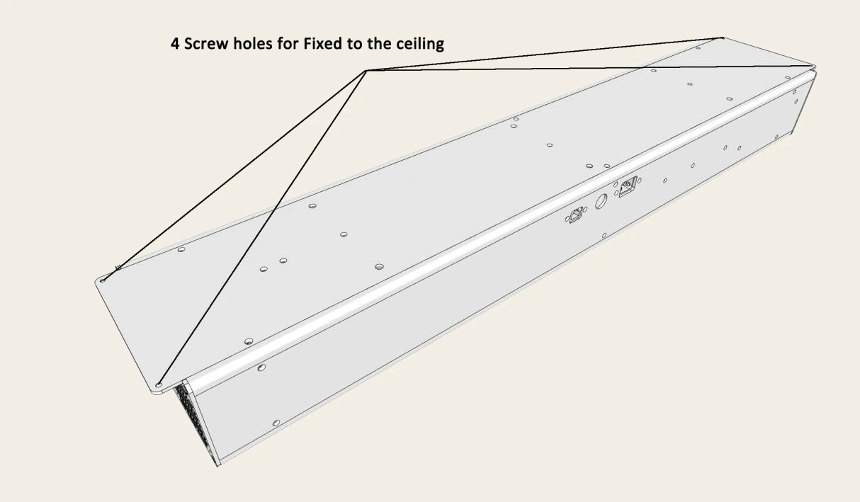 Mounting method 1: four screw holes in the top face of the device fix it directly to the ceiling